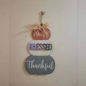 Fall Autumn Theme Thankful Blessed Harvest Stacked Pumpkin Hanging Decor